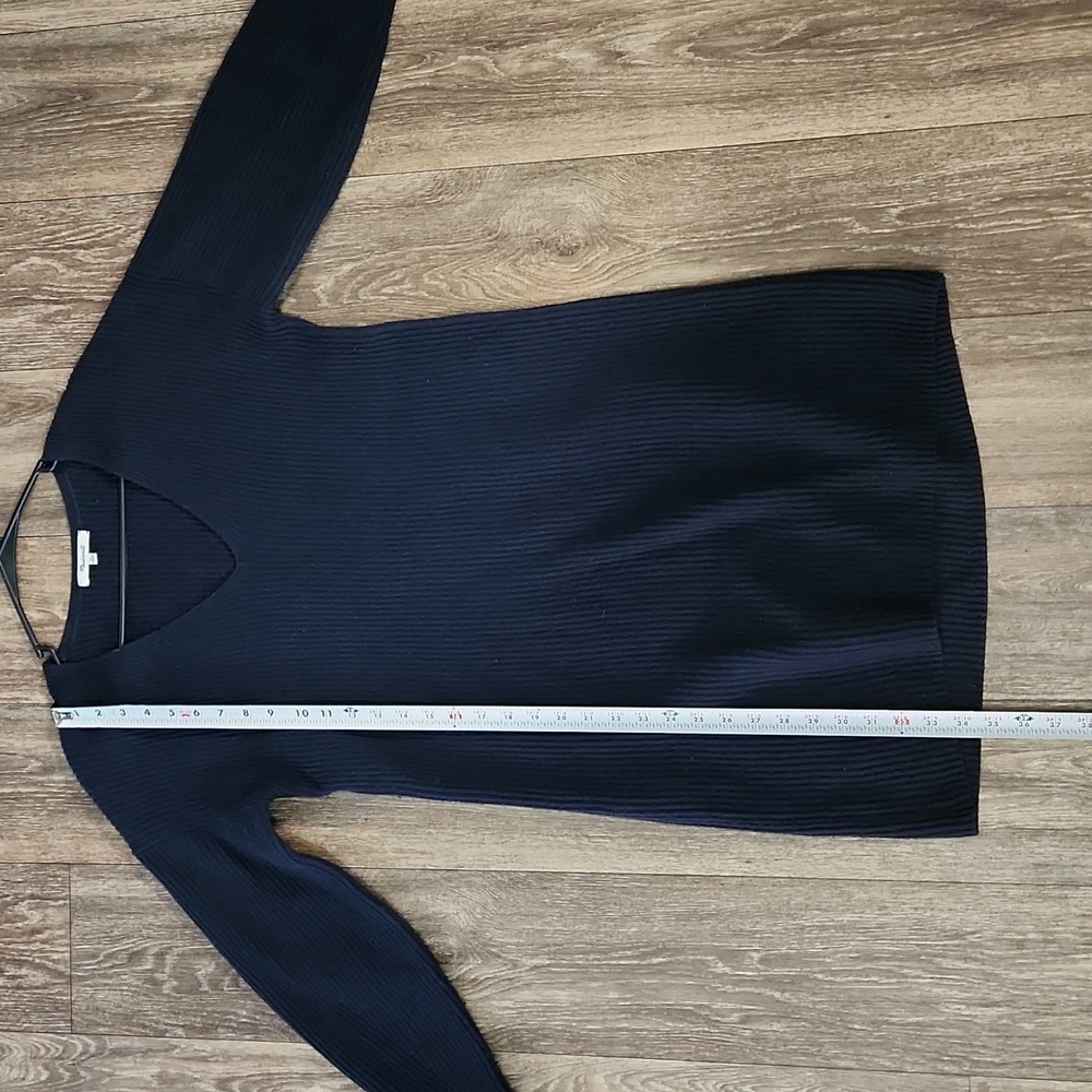 Madewell Relaxed V-Neck Ribbed Sweater Navy Blue Long Sleeve Wool Blend Size XS - Picture 7 of 8